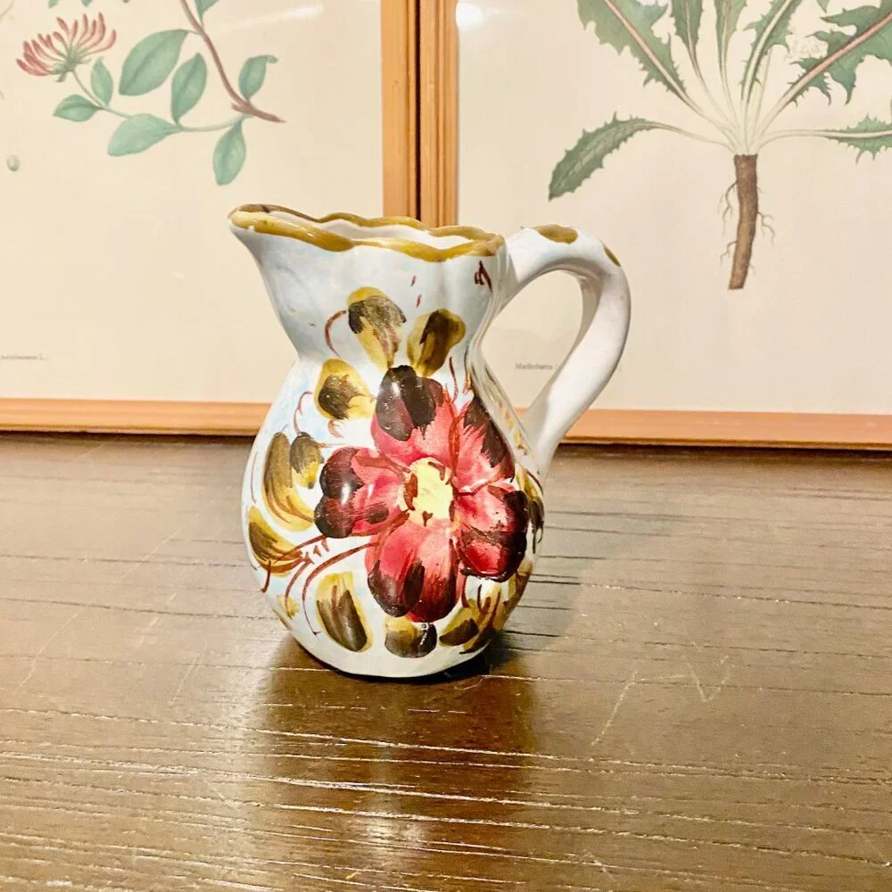 Vintage‎ Italian Deruta Ceramic Pottery Vase Creamer Pitcher Hand-Painted Floral